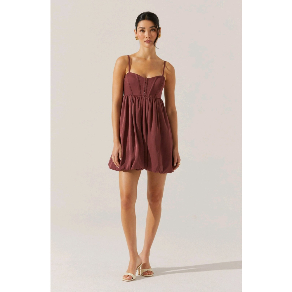 NWOT ASTR the Label Bustier Bubble Hem Babydoll Mini Dress in Merlot Brown XL